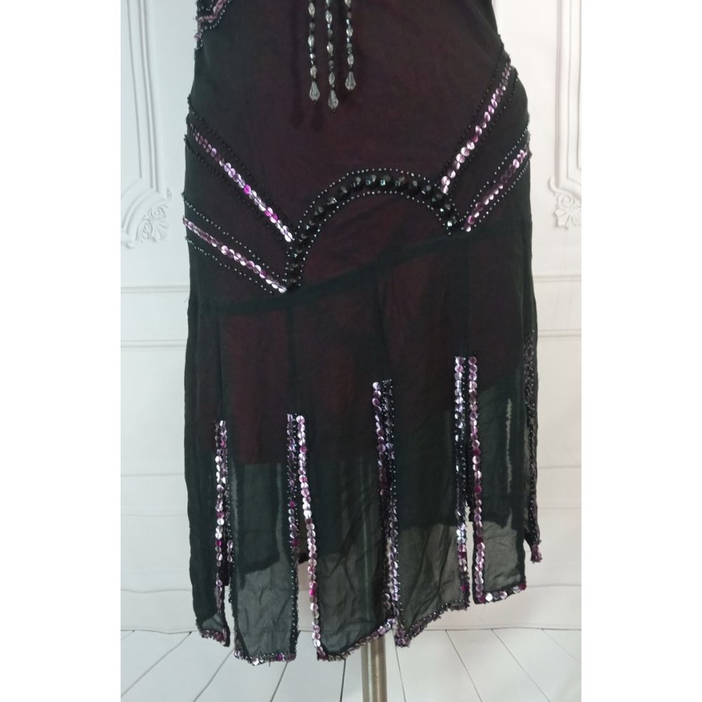 SOLD!!! Sue Wong Vintage Silk Black Pink Beaded Sequin Slip Dress - Picture 8 of 9